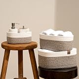 La Jolie Muse Rope Storage Baskets Set of 3 White Brown Cotton view 3