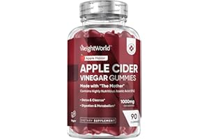 WeightWorld Apple Cider Vinegar Gummies with The Mother 1000mg - 90 Gummies - Added Vitamin B6, B12, B9 (Folic Acid) & C for Detox, Cleanse, Digestion & Metabolism - Delicious Natural Apple Flavor