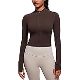 CRZ YOGA Butterluxe Cropped Athletic Jackets for Women - Full Zip Up Track Tops with Thumb Holes Pockets