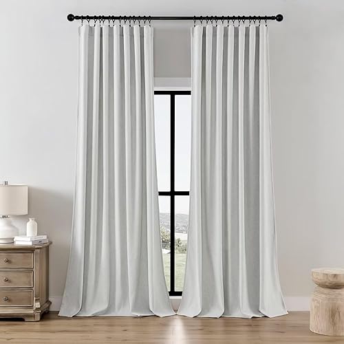 Joydeco Light Filtering Curtains 72 Inch Length for Bedroom, Faux Linen Curtains 72 Inches Long for Living Room, Pinch Pleat Curtains for Living Room 72 Inch Length(52x72 inch, Greyish White)
