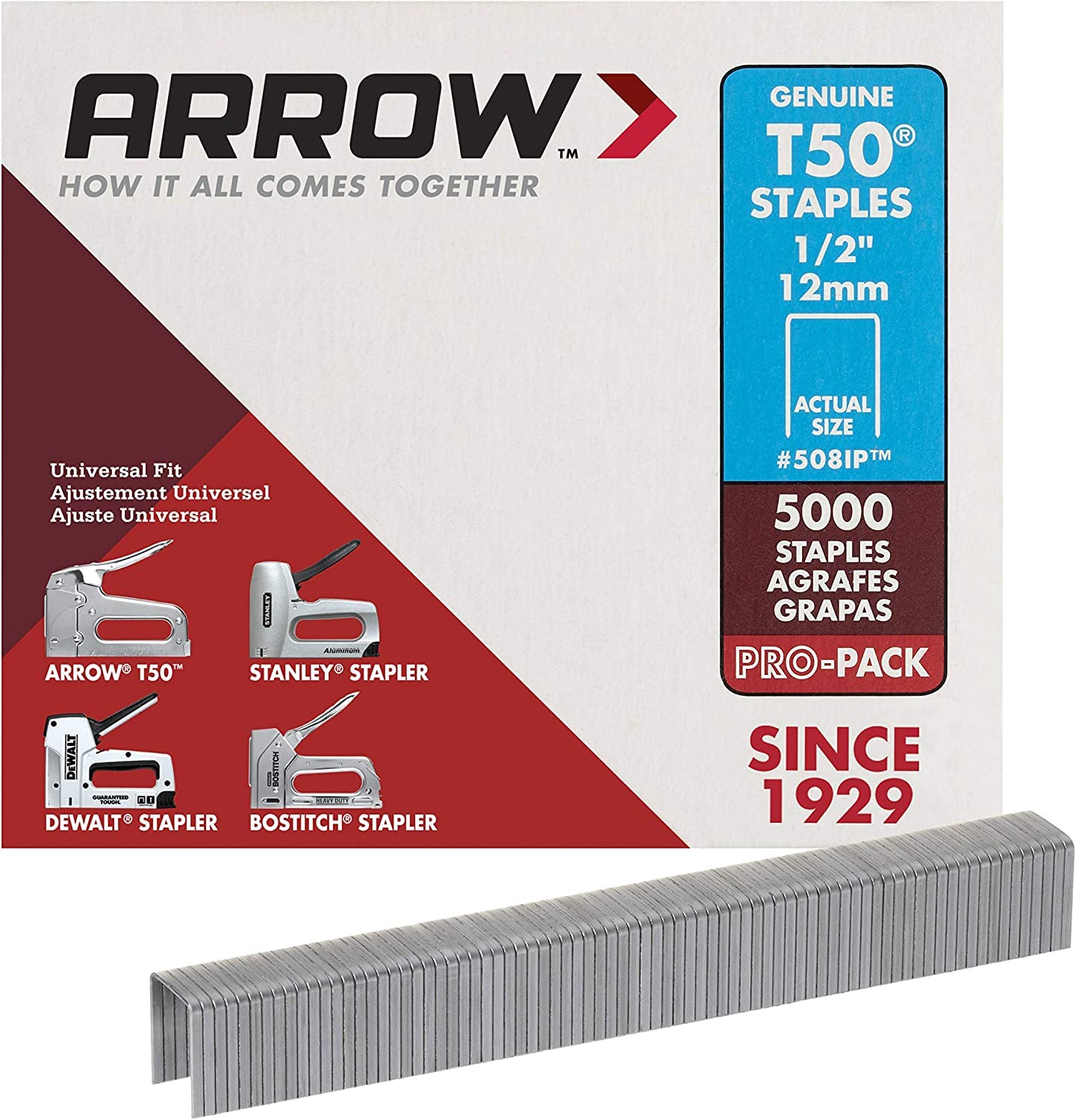 Arrow A508IP T50 Staples, Steel, 1/2 Inch (12 mm)