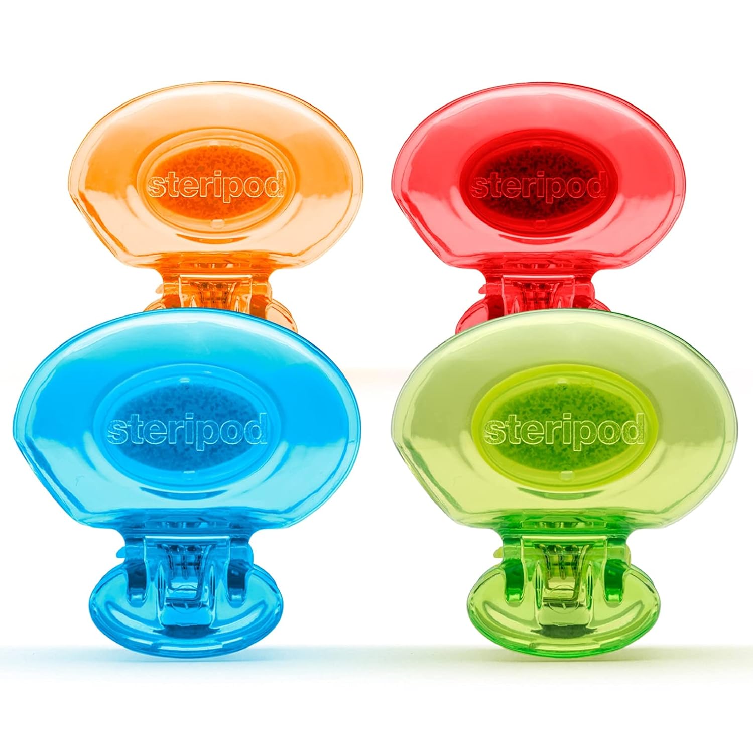 Steripod Clip-On Toothbrush Protector, Blue, Green, Red, Orange, 4 Count: Beauty