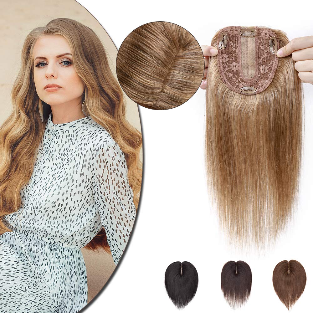 Rich Choices Hair Topper for Women Breathable Silk Base Hairpiece For Hair Loss 10cm*12cm Coverage Toupee Hand-knot Top Piece 6" Natural (#27 Dark Blonde, 6 Inch Long)