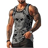 WDIRARA Men's Gothic Skull Print Tank Top Sleeveless Crew Neck Athletic Workout Tops
