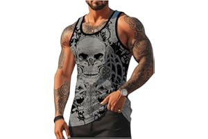 WDIRARA Men's Gothic Skull Print Tank Top Sleeveless Crew Neck Athletic Workout Tops
