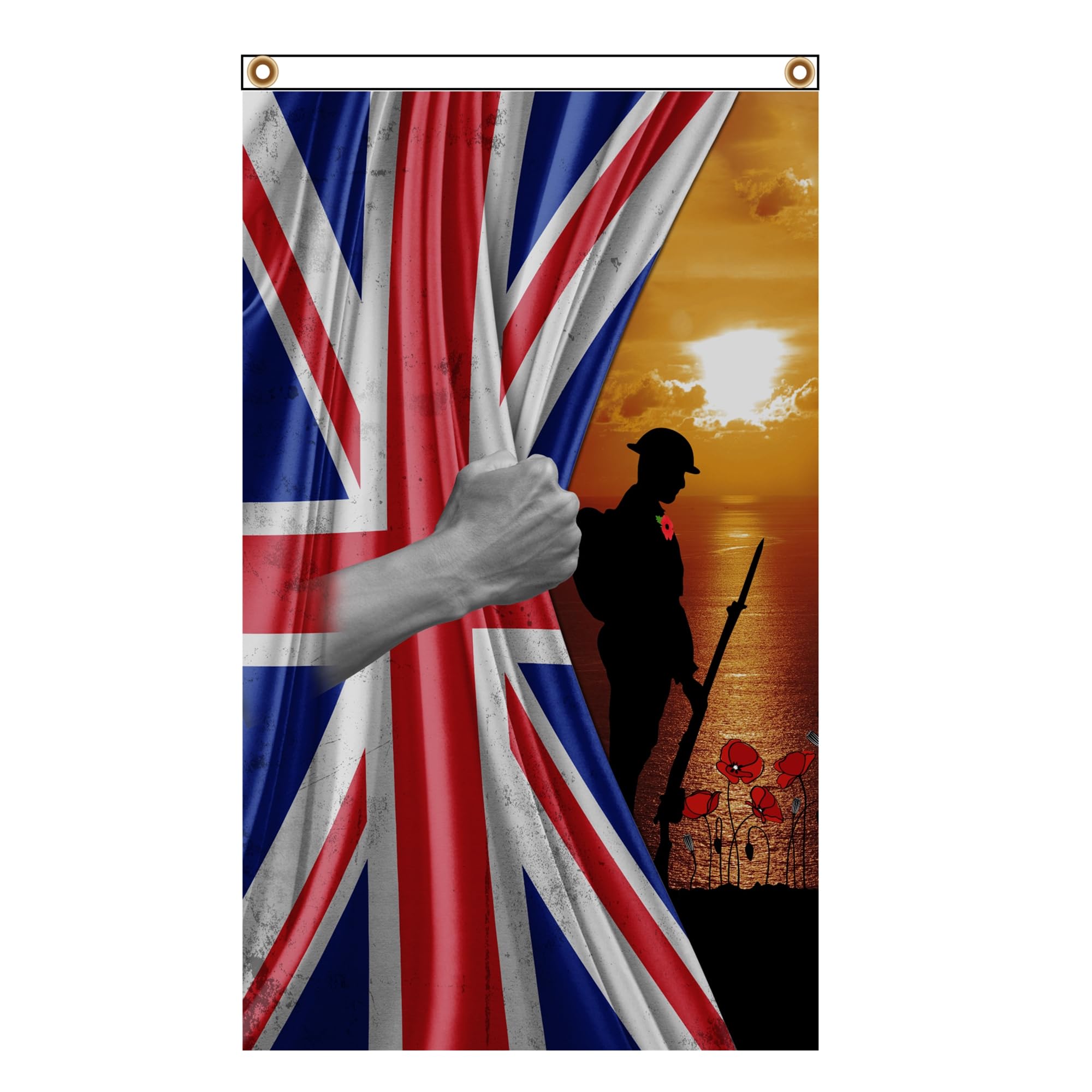 Remembrance Lest we will remember UK Poppy Day Flags Banners Durable 100% Polyester Fabric eyelets & Headband,3x5ft Outdoor Indoor Flying Festival,Business,Party,School,Decoration Patriotic Display