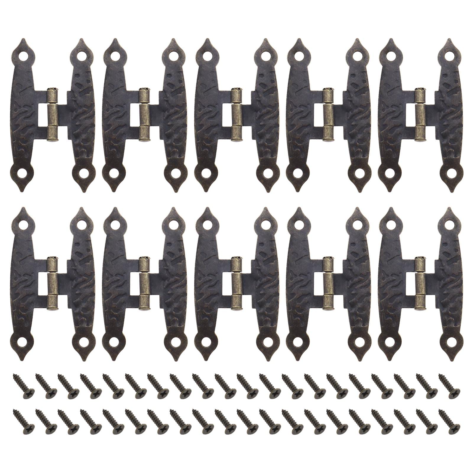 ECSiNG 10Pcs Vintage Metal Hinges with Screws Antique Hinges H-Shaped Cabinet Hinges Furniture Accessories for Cabinets Jewelry Boxes Wooden Cases Bronze