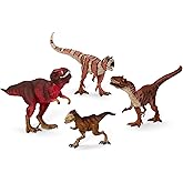 Schleich Dinosaurs - 4 PC Red Dinosaur Playset for Boys and Girls - with T Rex Figure, Allosaurus, Intrepidus and Majungasaurus - Jurassic Era Realistic Dino Figurine Toys for Kids 3+ | 77726
