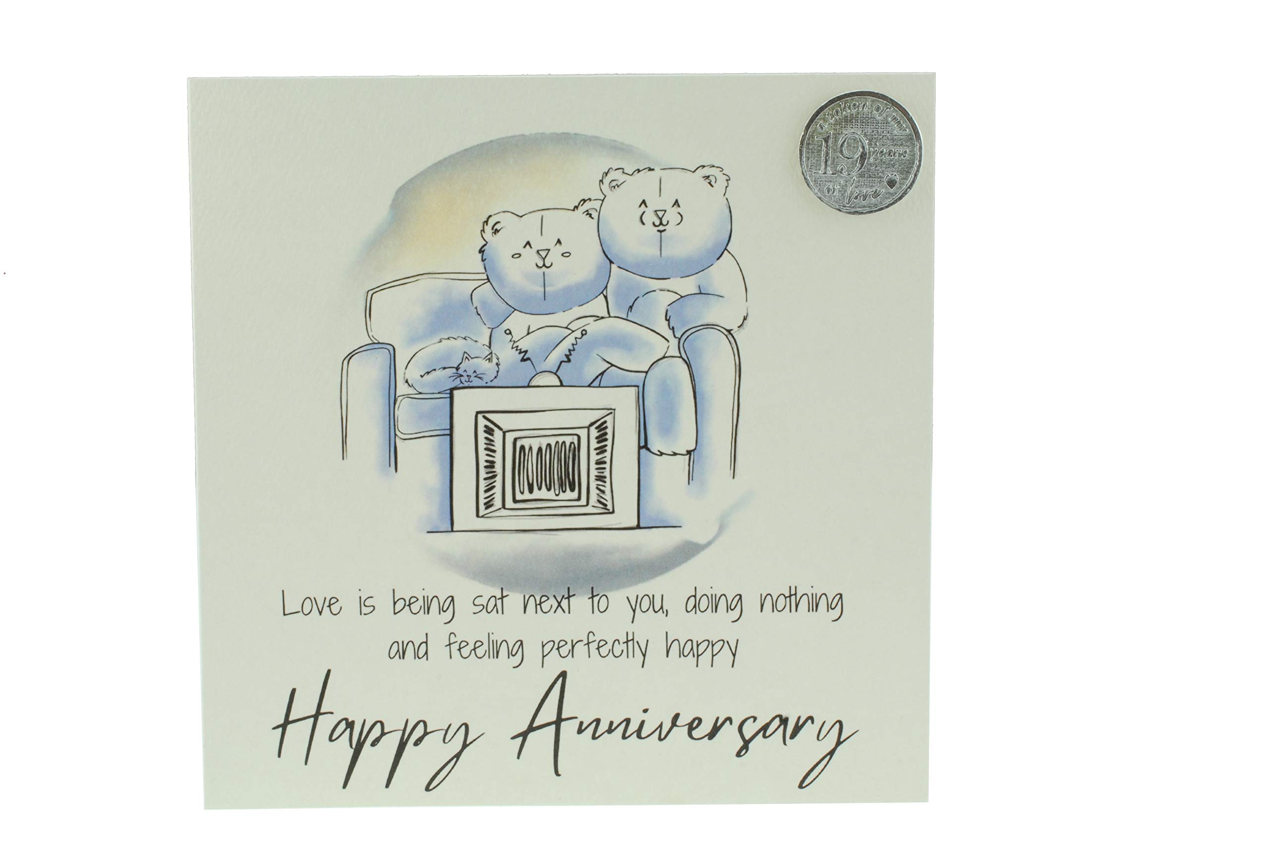 Cute 19th Anniversary Card, Relaxed Bears – Free Metal 19th Anniversary Love Token Gift (gc-annitv19)