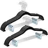 HOUSE DAY Velvet Hangers with Adjustable Clips 10 Pack, Non-Slip Suit Organizer with 360° Hook - Heavy Duty Hanger for Pants, Skirts, Blouses, Dresses - Outfit Hangers All-Season Space Saver (Black)