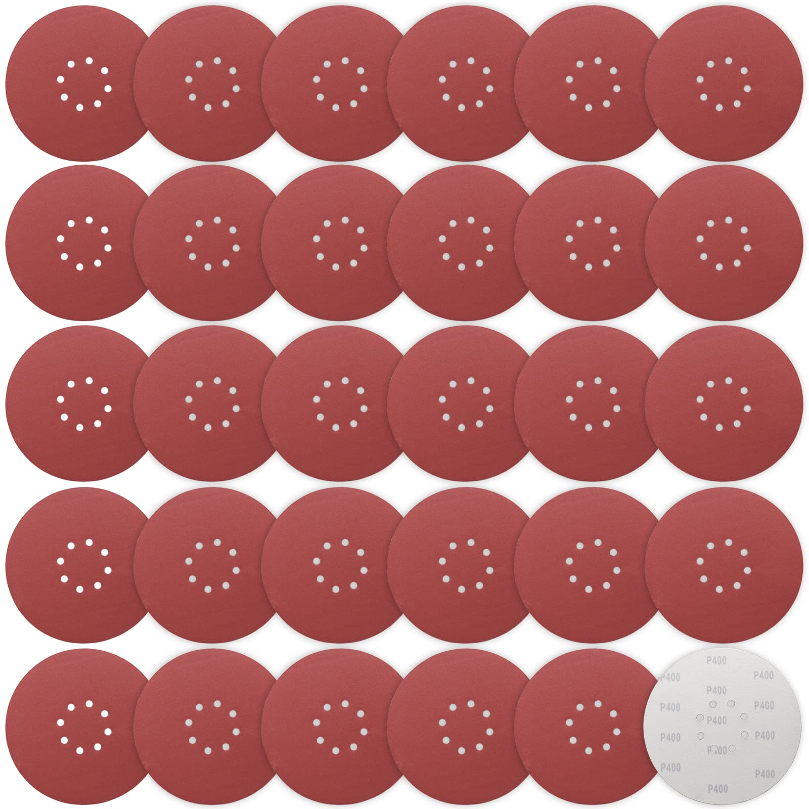 STEBRUAM 225mm Sanding Discs 400 Grit 30 Count, 9 Inch 8-Hole Sandpaper Hook and Loop Orbital Drywall Sander Sanding Pads