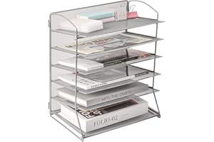 EASEPRES Extra Thick 6-Tier Mesh Desk Organizer Tray, Desktop File Folder Sorter Holder for Mail Paper Document Letter Organization Storage Accessories, for Office Home School Classroom, Silver