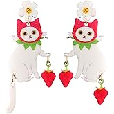 JIMARIN Lightweight Cute Acrylic Cat Flower Strawberry Dangle Drop Earrings Creative Funny Animal Stud Earrings For Women