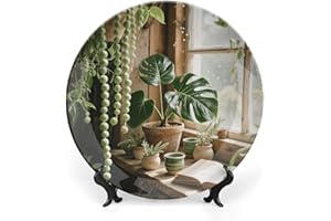 FekiLoot Sage Green Boho Decorative Plates Bone China Plates with Stand for Display 10inch Round Ceramic Dinner Plates Desser