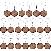 PATIKIL Wood Keychain Blanks, 50 Pack Wood Circles Wooden Keychain Wood Engraving Blanks Unfinished Key Tags with Key Rings for DIY Gift Craft, Brown