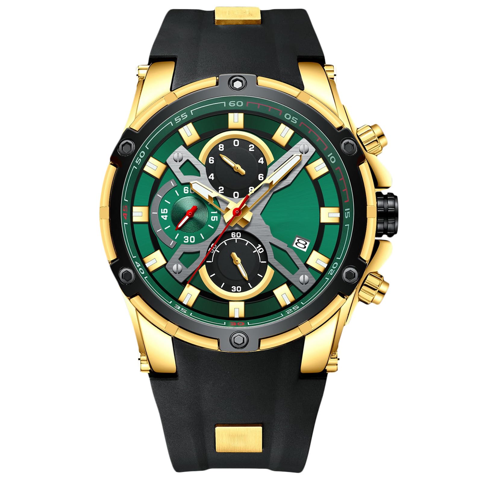 RORIOS Business Mens Watches Luminous Watches Analog Quartz Watch with Silicone Band Chronograph Wrist Watches for Men