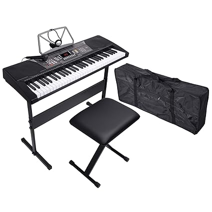 LAGRIMA 61 Key Portable Electric Piano Music Keyboard, Bundle W/H Stand, Microphone, Headphone, Bag, Bench, Music Stand and Power Supply, Suit for Kids (Over 8 Years Old) Teen Adult Beginner best electric keyboard