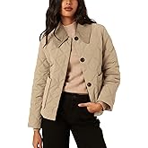 Lviefent Womens Quilted Jacket Lightweight Button Down Puffer Jacket Corduroy Collar Padded Coat Outwear with Pockets