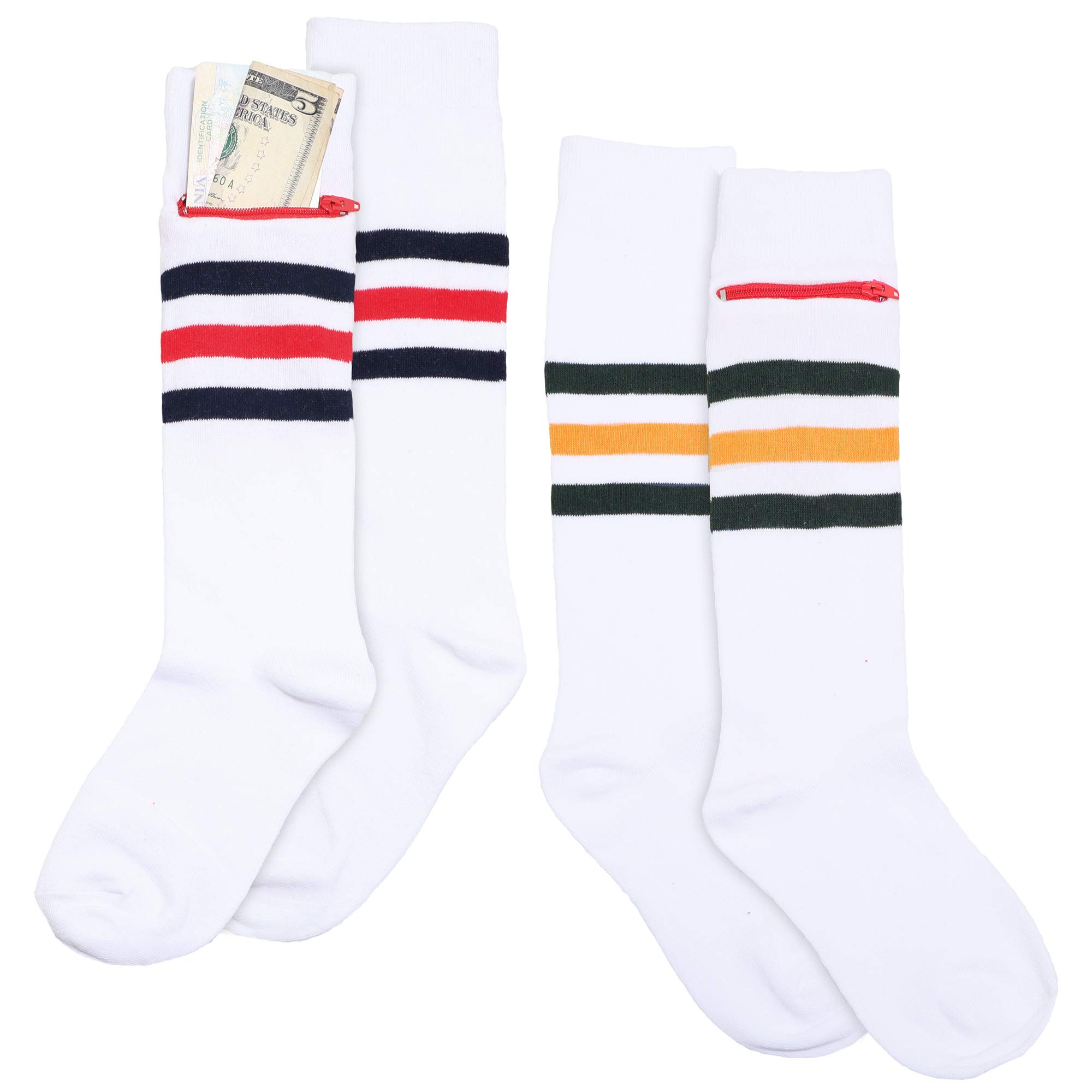 Swan Unisex Adult Crew Socks with Zipper Pocket (2-Pairs)
