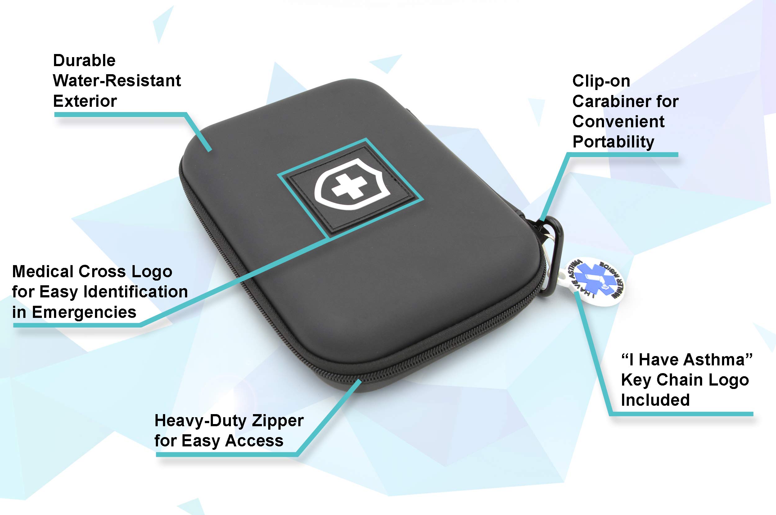CASEMATIX Asthma Inhaler Case For Travel Fits Asthma Inhaler Spacer, Mask Inhaler Holder and Additional Accessories Used With Spacer For Inhaler, Includes Asthma Case and I Have Asthma Tag