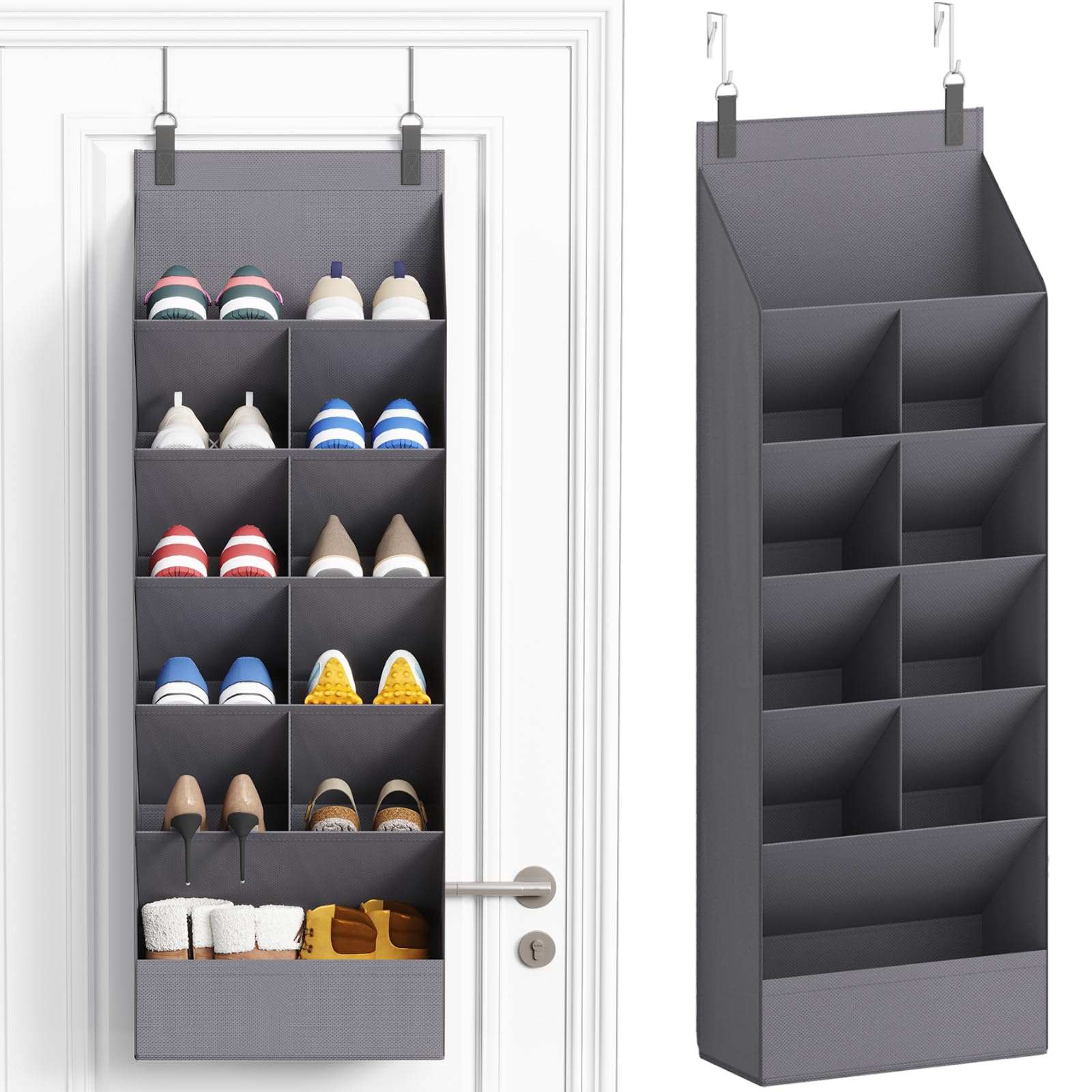 Lifewit 6 Tier Over the Door Shoe Organizer with 11 Large Deep Pockets, Fabric Hanging Shoes Shelf for Closet, Dorm Storage, Fit Up to 12 Pair Shoe Rack Holder for Sneakers, Boots, Gray