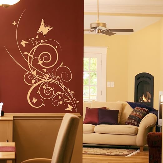 Wandtattoo Wandaufkleber Sticker Floral Butterfly Weinrot Amazon De Kuche Haushalt