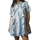 Dsewpaur Women Short Sleeve Swing Tunic Mini Dress Oversized Button Down Shirt Dress Summer Casual Flowy A Line Dress