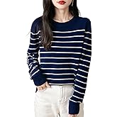 Chanyarn Women's 100% Merino Wool Sweater 2025 Fall Winter Crew Neck Striped Long Sleeve Warm Soft Knit Sweater