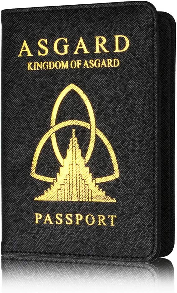 Uscyo Passport Cover - Kingdom of Wakanda Premium Leatherette Passport Holder Holder with Block for Credit Cards, ID and Travel Documents Black Panther Wakanda