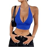 SOLY HUX Women's Halter Backless Crop Top Summer Sleeveless Fitted Sexy Crop Tops