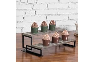 MyGift 2-Tier Torched Wood and Metal Dessert Display Riser