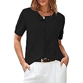 Arach&Cloz Womens Fashion Summer Short Sleeve Cropped Cardigan 2025 Spring Lightweight Button Down Tops Crew Neck Bolero Shrug Business Casual Outfits Work Trendy Black XL