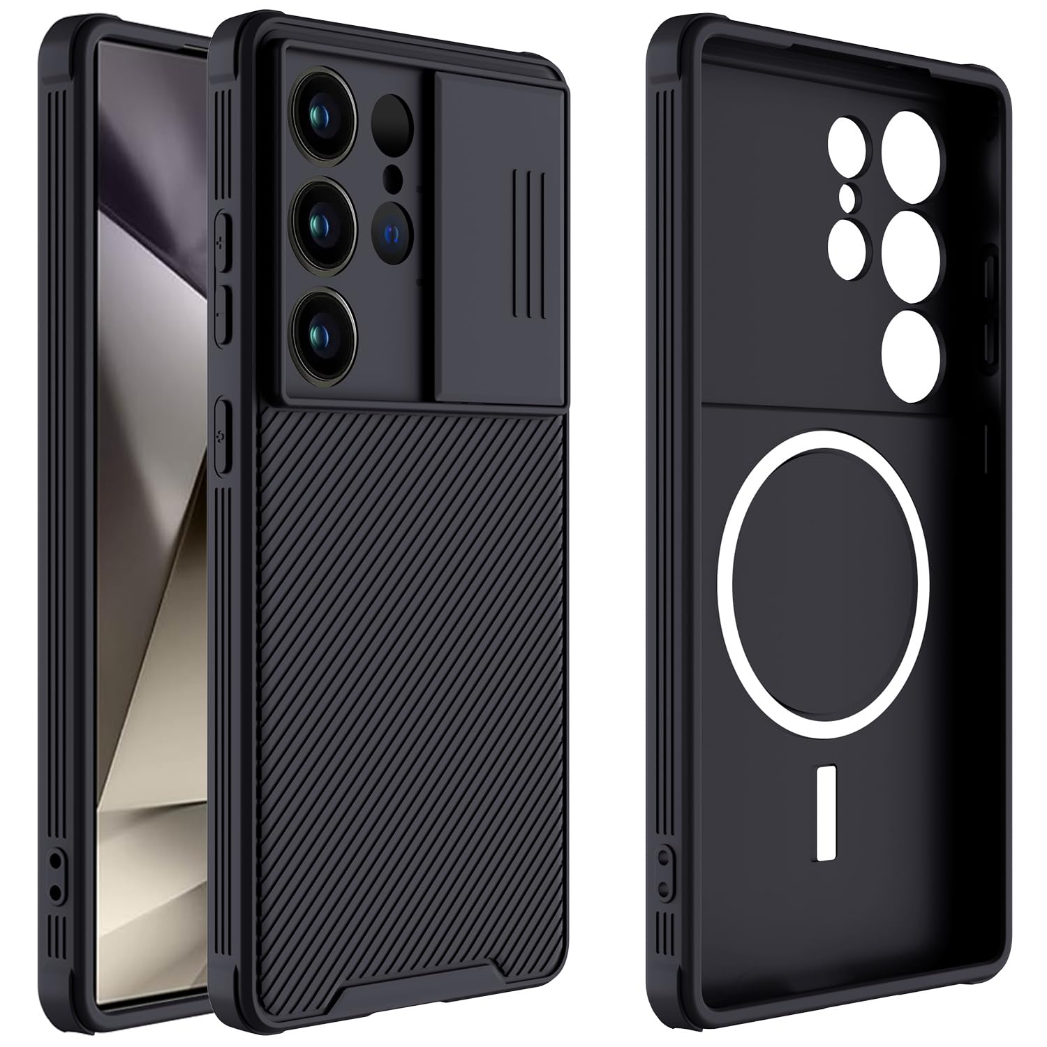 Photo 1 of Hitaoyou Magnetic Case for Samsung Galaxy S25 Ultra Case, Samsung S25 Ultra Camera Protection Case [Support MagSafe Charging] with Slide Lens Cover,Slim Shockproof Cover for S25 Ultra 6.9" Black
