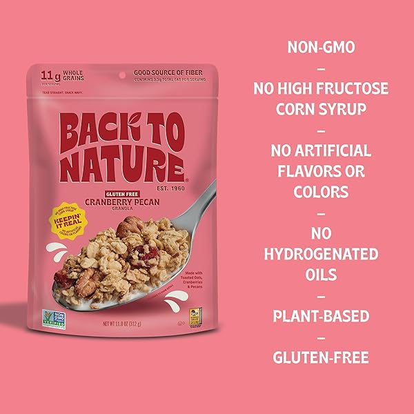 BACK TO NATURE GRANOLA CEREAL – GLUTEN FREE, NON-GMO, PLANT BASED SNACKS MADE WITH WHOLE GRAIN ROLLED OATS – CRANBERRY PECAN, 11 OUNCE (PACK OF 6