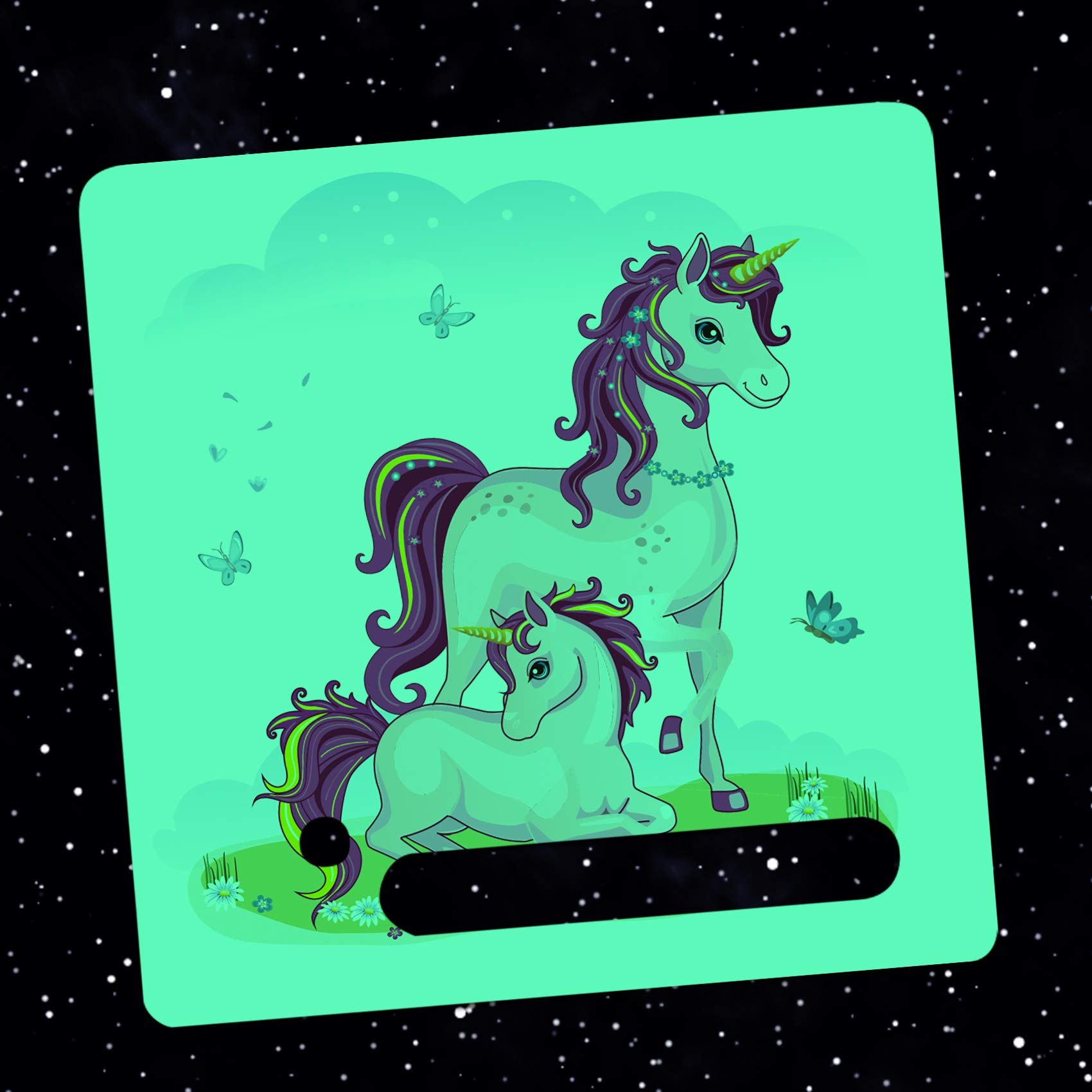 yabaduu Protective film, protective cover, luminous sticker for Toniebox, perfect fit, self-adhesive, child-friendly film for children, toys (Y031-40 unicorns, glow-in-the-dark)