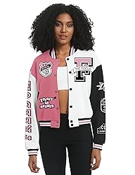 COZYPOIN Women's Varsity Jacket Print Cropped Color