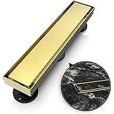 WEBANG 12 Inch Linear Shower Drain Rectangular Floor Drain with Accessories Reversible 2-in-1 Cover Tile Insert Grate Removable SUS304 Stainless Steel CUPC Certified Brushed Gold