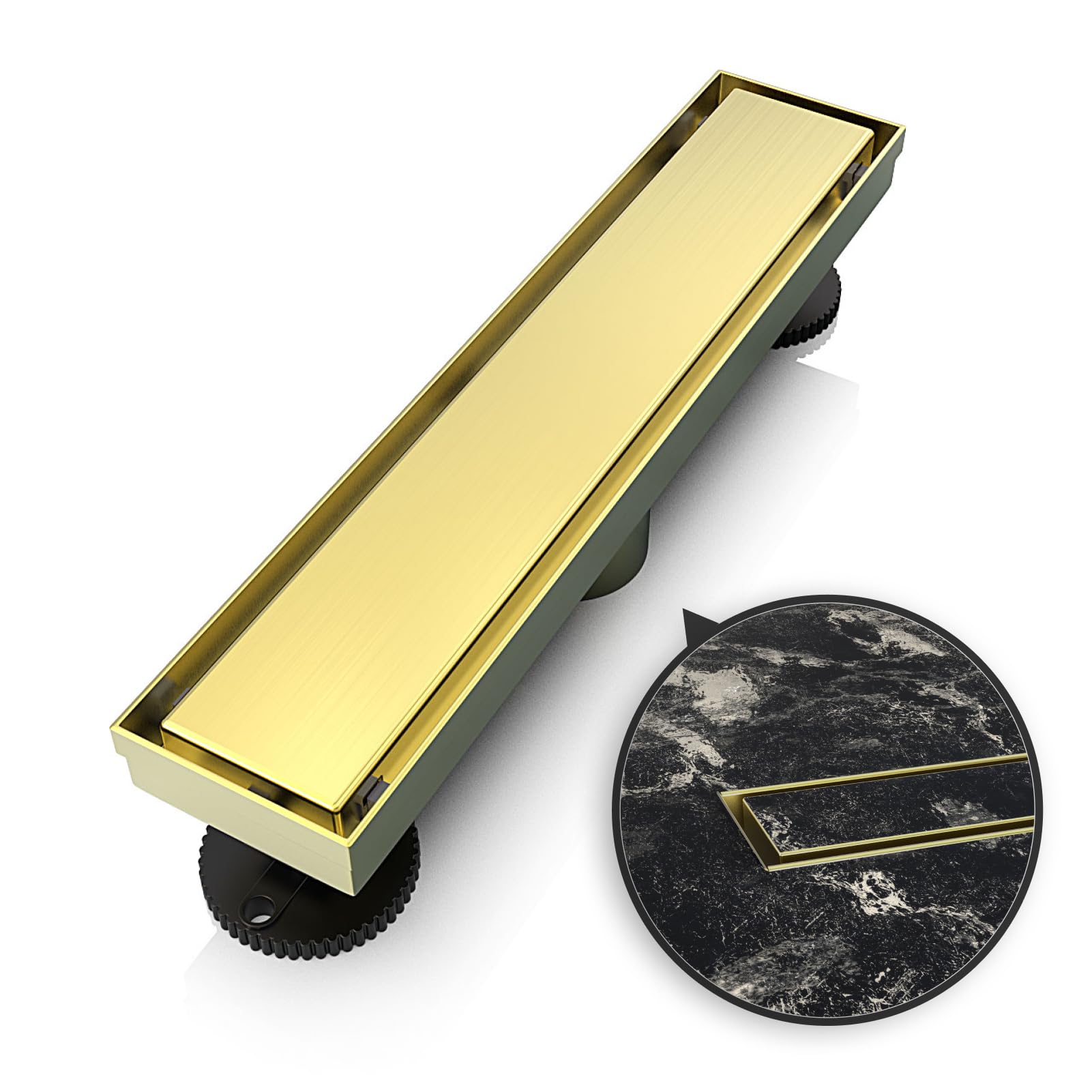 Photo 1 of WEBANG 12 Inch Linear Shower Drain Rectangular Floor Drain with Accessories Reversible 2-in-1 Cover Tile Insert Grate Removable SUS304 Stainless Steel CUPC Certified Brushed Gold
