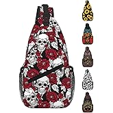 OEDTF Crossbody Bags for Women Men,Skull Flower Large Capacity Sling Bag Trendy Shoulder Bag Backpack with Adjustable Strap for Outdoor Hiking