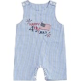 PUHHAPIEY Baby Boy Summer Clothes Sleeveless Embroidery Dinosaur Gingham Retro Romper Jumpsuit Smocked Shortall