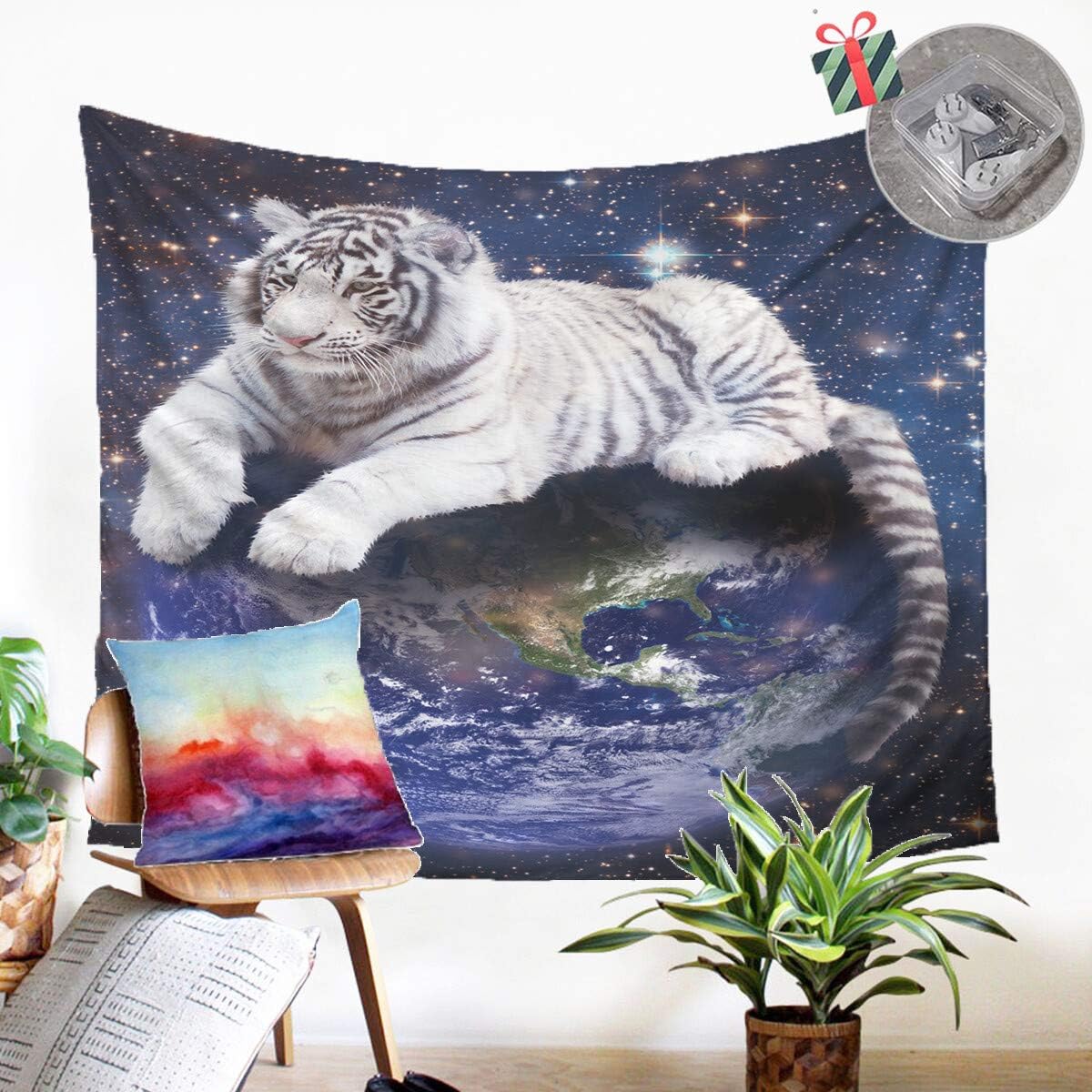 Tapisserie Murale Galaxie 92x64 Cm - Polyester - Déco Hippie Pour Chambre, Salon Ou Plage