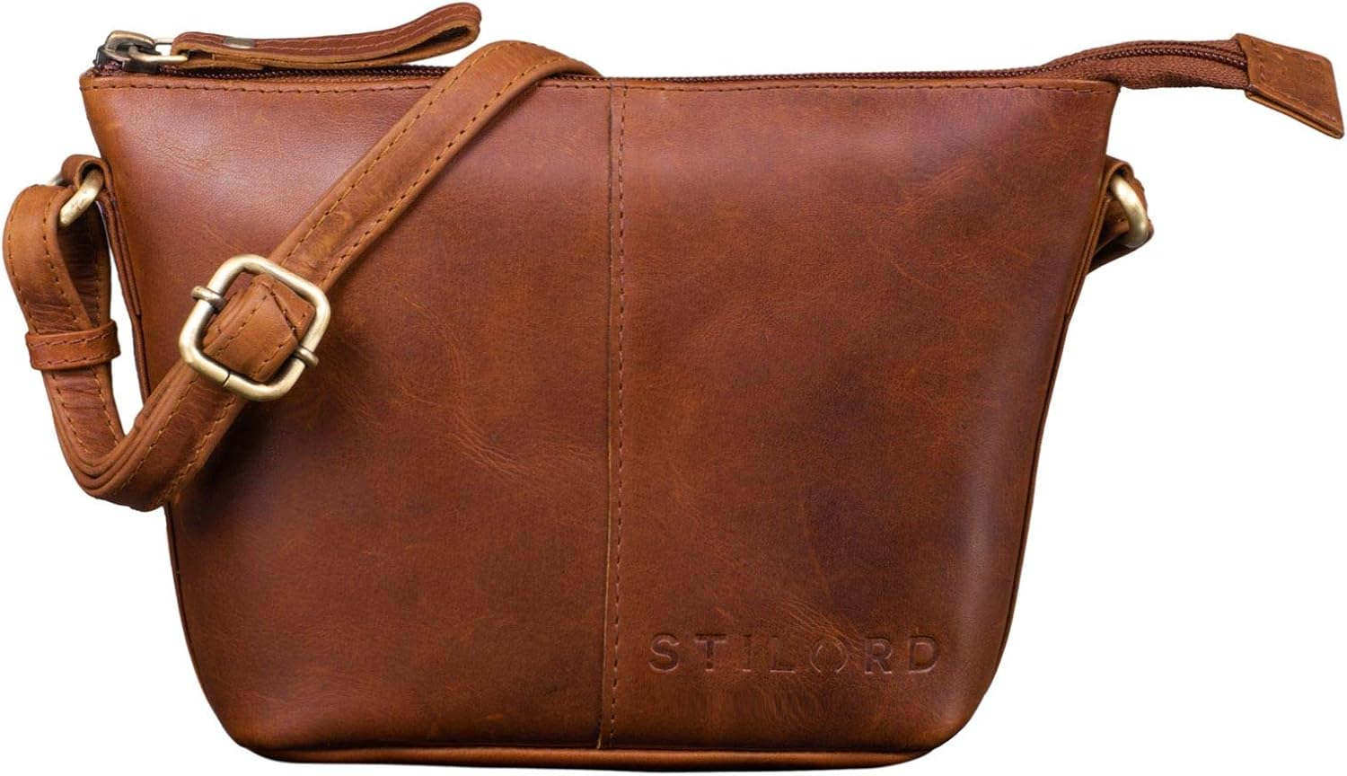 STILORD "Leila" Mini Leather Handbags for Ladies Vintage Shoulder Bag Small for Festival Disco Party XS Modern Crossbody Bag Women Genuine Leather Colour:Porto