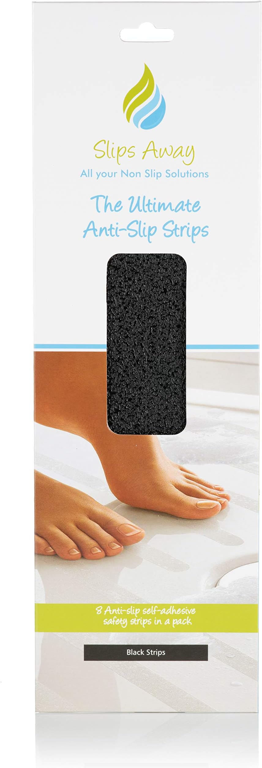 Anti Slip Bath Shower Tray Strips - Modern stylish alternative to a Rubber Suction Mat - Strong textured stick on Anti Skid safety treads the family (8x BLACK) - SLIPS AWAY®
