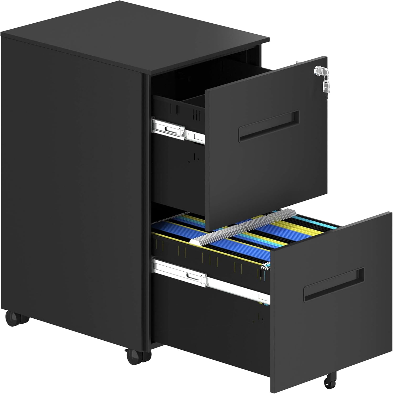 YITAHOME 2-Drawer Mobile File Cabinet with Lock, Office Storage Filing Cabinet for Legal/Letter Size, Pre-Assembled Vertical Metal File Cabinet Except Wheels Under Desk - Black: Furniture & Decor
