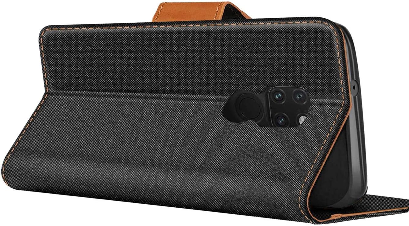 Verco Phone Wallet Case compatible with the Huawei Mate 20, Canvas Faux Leather Book Cover for the Mate 20 Flip Case Bag Hinged - Blue - Image 5