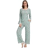 DREAMHALO Womens Pajama Set Soft Long Sleeve Lace Trim Pjs Viscose from Bamboo Sleepwear Sexy Loungewear with Pocket S-XXL