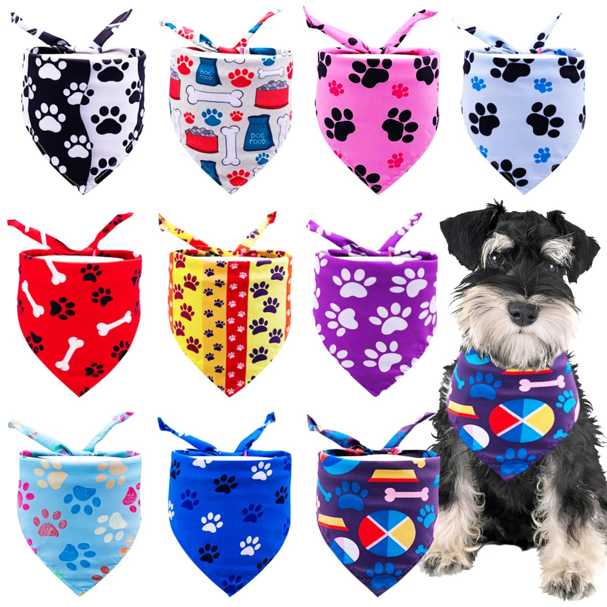 JpGdn 10pcs Pack Dog Bandanas Paw Pattern Triangle Scarf for Small Medium Dogs Cats Pigs Soft Bibs Washable Pet Neckerchief Dog Grooming Accessories Costume