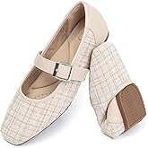 Bebxufa Ballet Flats for Women - Mary Jane Shoes with Adjustable Ankle Strap, Square Toe, Soft Leather Slip On Comfortable Work Flats, Chic & Versatile