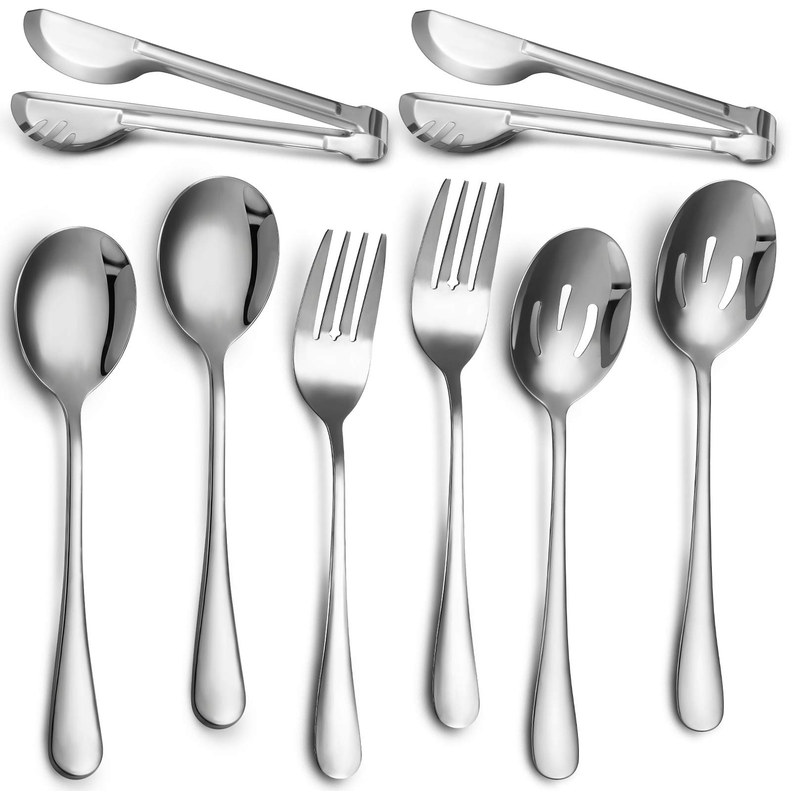 Patelai Stainless Steel Serving Utensils Large Serving Spoon Set 9.45 Inch Metal Tongs 9 Inch Serving Forks 8.7 Inch Slotted Spoons and Serving Spoon Kitchen Wedding Party