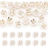 Pandahall 20pcs Shell Letter Beads Natural Freshwater Shell Beads with Golden Alphabet Letter M Flat Round Seashell Charms Beads with 0.8mm Hole for Bracelets Jewelry Making Key Chains